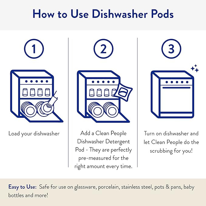 The Clean People Dishwasher Pods - Cuts Grease & Rinses Sparkling Clean - Residue-Free - Phosphate Free Dishwashing Pods - Peppermint, 60 Pack