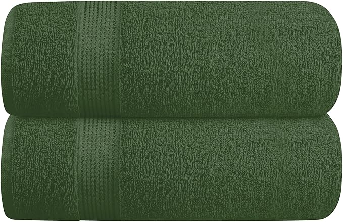 Belizzi Home Cotton 2 Pack Oversized Bath Towel Set 28x55 inches, Large Bath Towels, Ultra Absorbant Compact Quickdry & Lightweight Towel, Ideal for Gym Travel Camp Pool - Olive Green