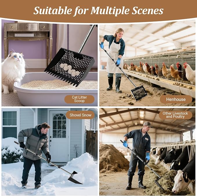 12-Inch Heavy Duty Chicken Poop Scooper & Rake 2-in-1 - Image 7