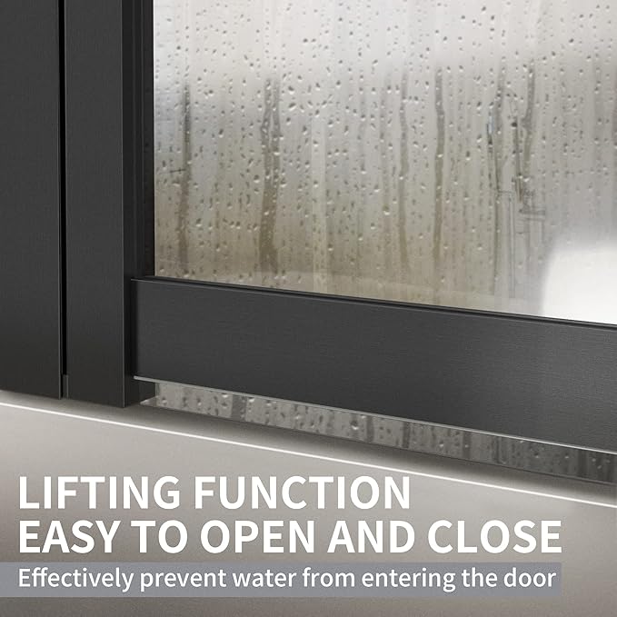 Bathtub Sliding Double Swing Door, Frameless Tempered Glass Shower Doors 22-36 * 55” Bathroom Screen Panel, Clear Deluxe Shower Door Matte Black