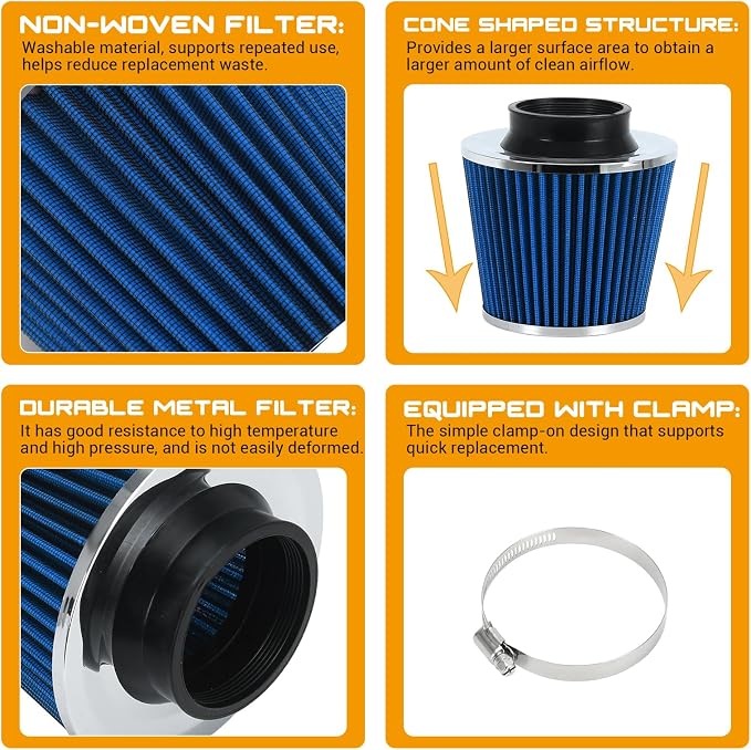 PTNHZ Universal Blue 3" 76mm High Flow Cold Air Intake Cone Air Filter Power - Image 3