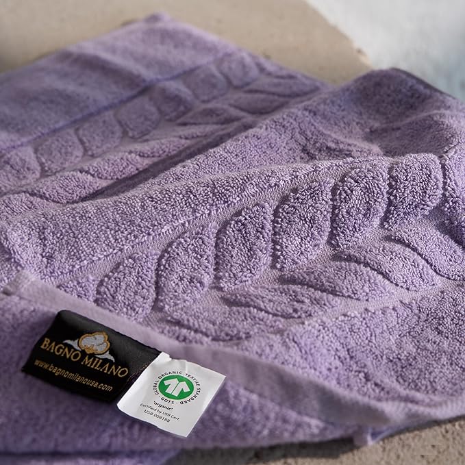 BAGNO MILANO Organic Turkish Cotton Bath Towels, Luxury Jacquard Collection, Certified Organic Highly Absorbent, Soft-Plush Towel Set (Lilac, 6 Pcs Towel Set)