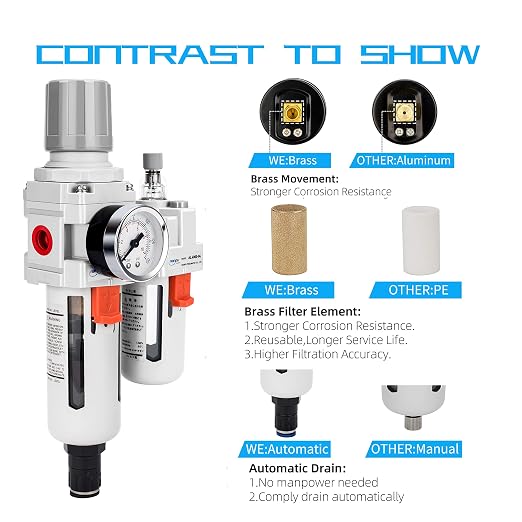 NANPU 1/2" NPT Auto-Drain Air Filter Regulator Lubricator Combo Water/Oil Trap - Image 5
