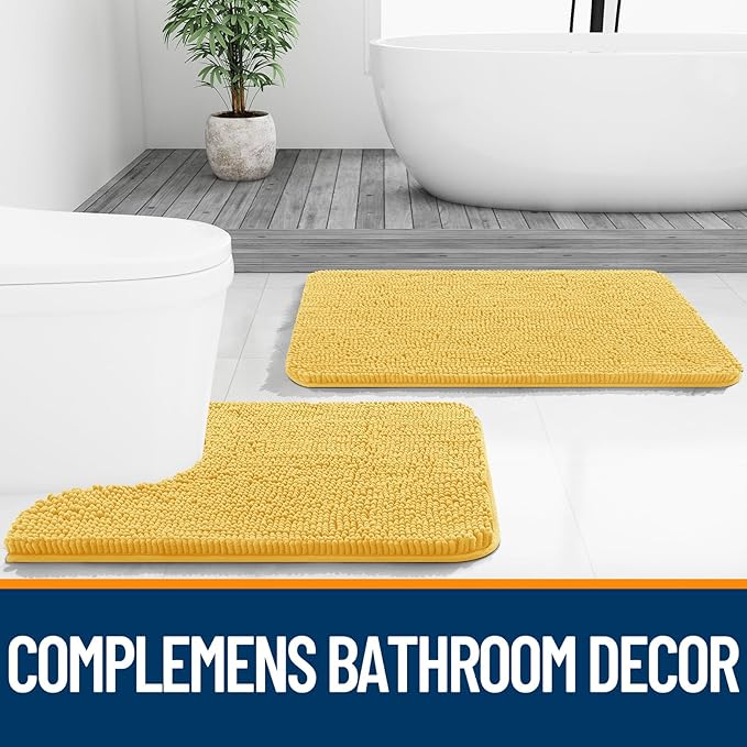 OLANLY Bathroom Rugs 30x20, Extra Soft Absorbent Chenille Bath Rugs, Rubber Backing Quick Dry, Machine Washable Bath Mats for Bathroom Floor, Tub and Shower, Home Decor Accessories, Yellow