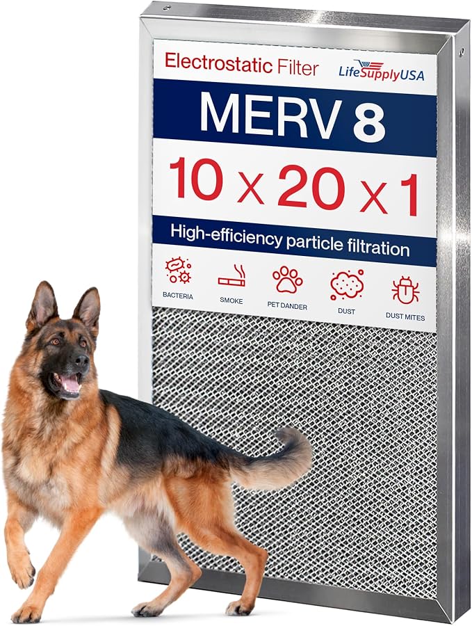 10x20x1 Electrostatic Air Filter, MERV 8, Reusable Furnace AC/HVAC Filter by LifeSupplyUSA
