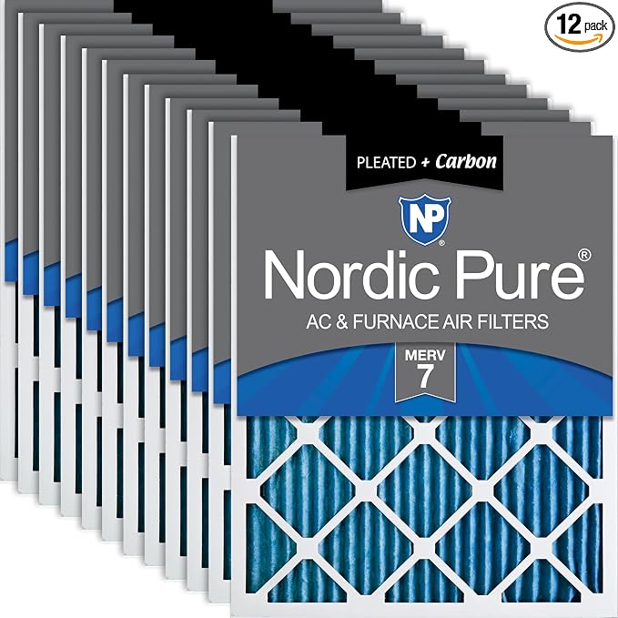 Nordic Pure 15x20x1 Pleated Air Filters MERV 7 Plus Carbon 12 Pack by NordicPure