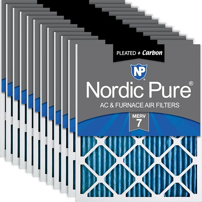 Nordic Pure 20x20x1 Pleated Air Filters MERV 7 Plus Carbon 12 Pack by NordicPure