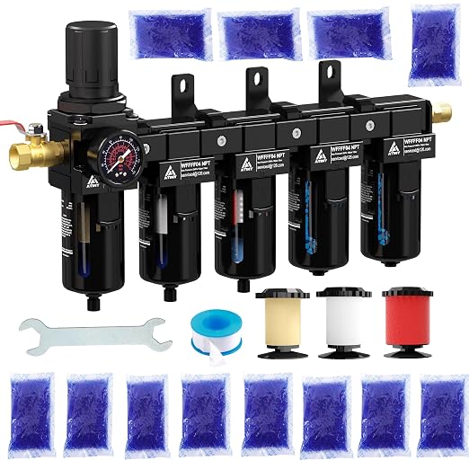1/2'' NPT 5 Stage Air Dryer for Compressor, 5 &0.5 &0.01 Micron Filter by ATINY