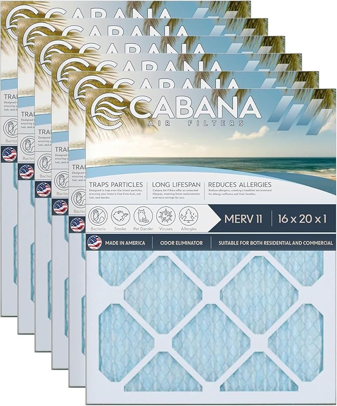Cabana Filters 6-Pack 16x20x1 MERV 11 AC Furnace Air Filter by CabanaAirFilters