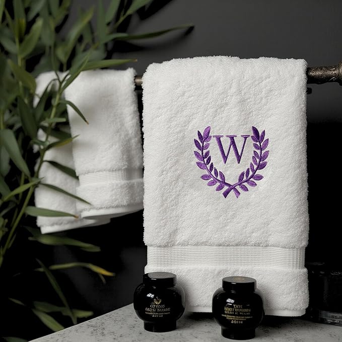 Decorative and Monogrammed Hand Towels for Bathroom Kitchen Makeup | Personalized Gift for Wedding-Bridal | Roman Font Custom Luxury Turkish Towel | Spa Collection, Oversized, 16 X 30 Inch, Set of 2