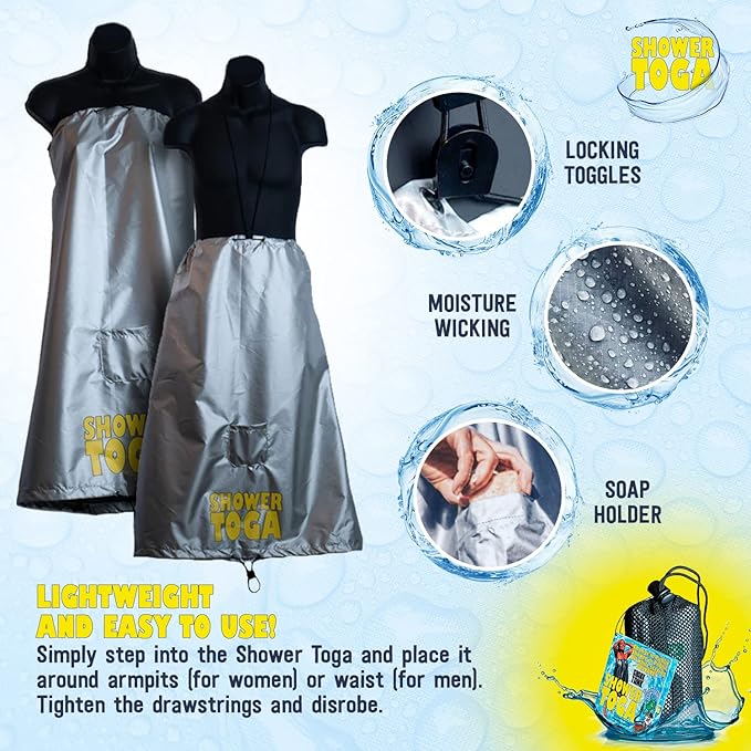 Shower Toga - Wearable Shower Garment, Privacy RV & Camping Shower, Surf Poncho, Shower Tent, or Portable Changing Room