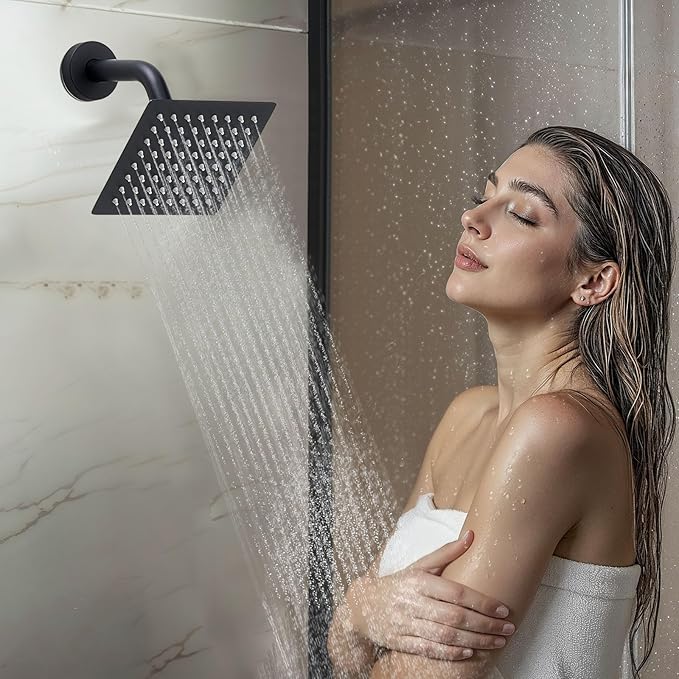 VEVOR Shower Faucet Set, 12 Inch Ceiling Mount Rainfall Shower System with 6 Inch Wall Mount Head and 4 in 1 Handheld Spray, Rotatable 3-Function Dual Rain Head Brass Valve and Trim Kit, Matte Black