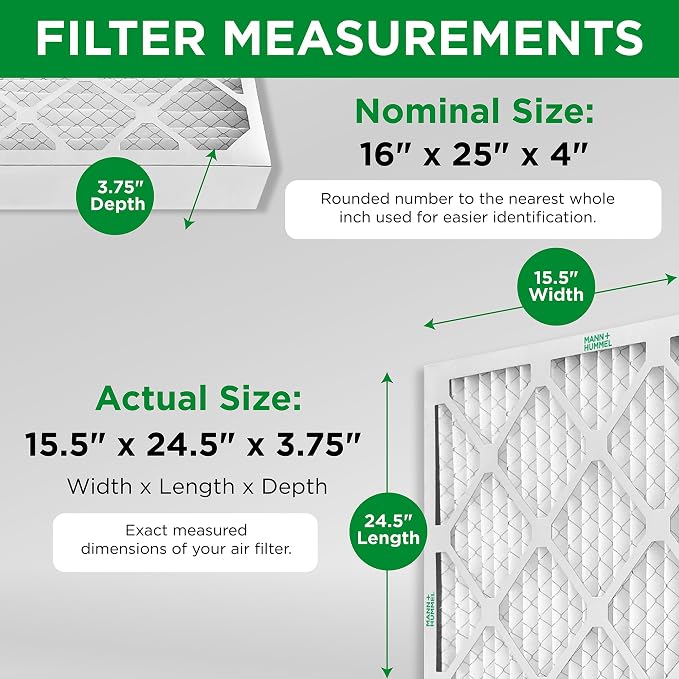 Mann+Hummel 16x25x4 MERV 8 Pleated HVAC AC Furnace Air Filters. 2 Pack. - Image 2