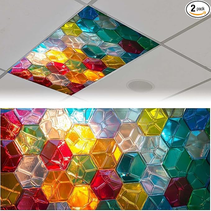 2 Pack Fluorescent Light Covers 4 X 2 Feet Colorful Geometry Magnetic Light by Unknown