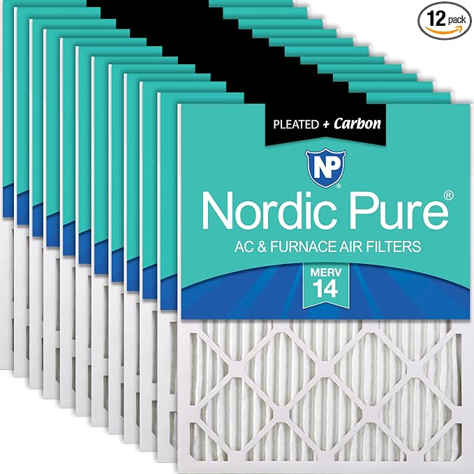 Nordic Pure 18x20x1 Pleated Air Filters MERV 14 Plus Carbon 12 Pack by NordicPure
