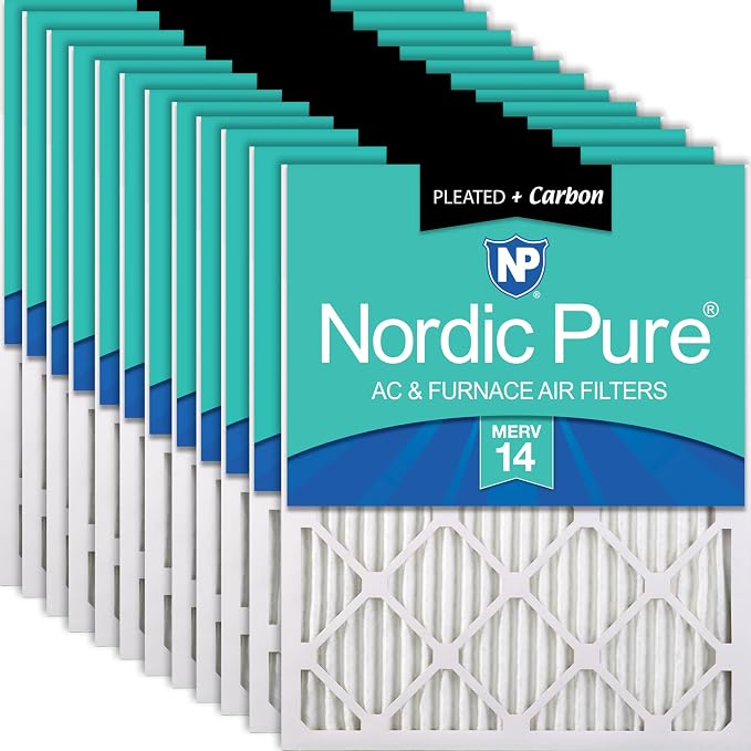 Nordic Pure 20x20x1 Pleated Air Filters MERV 14 Plus Carbon 12 Pack by NordicPure