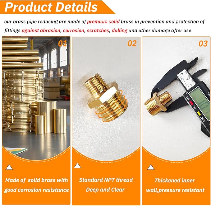 2pcs 1/2" NPT x 1/4" NPT Brass Nipple, 1/2 to 1/4 Adapter Fitting Reducing - Image 3