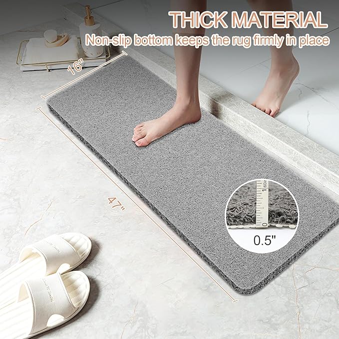 Joyhalo Anti Slip Shower Mat - 47'' x 16'' Non Slip Bath Mat for Elderly, PVC Loofah, Grey