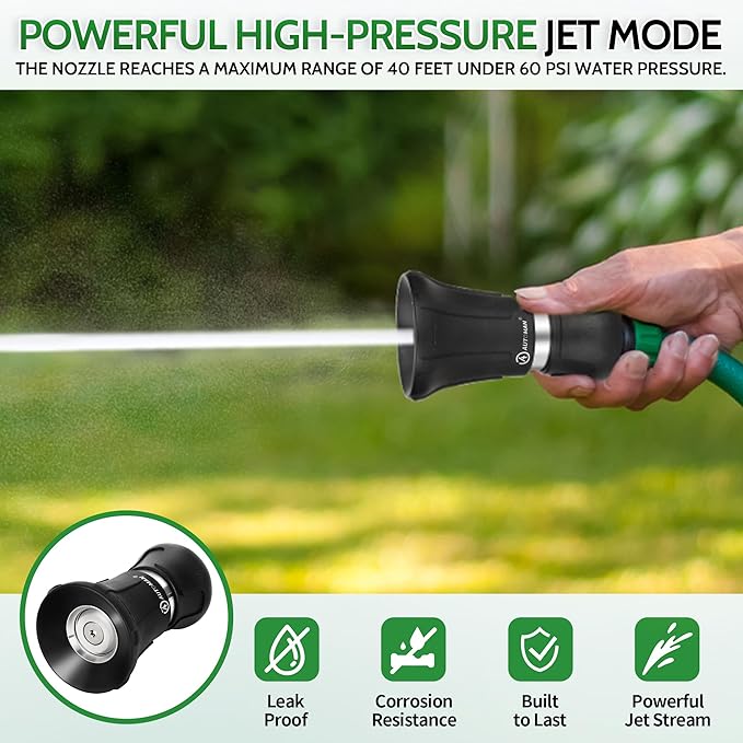 AUTOMAN Garden Hose Nozzle Heavy Duty, Fireman Hose Nozzle, High Pressure Water Hose Sprayer Nozzle, Adjustable Spray Nozzles for Washing Car, Cleaning Ground, Watering Plants, Showing Pets