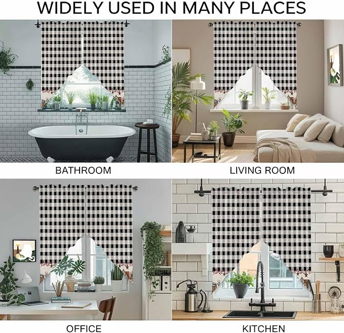 Swag Curtain Valances for Kitchen Windows, Farm Wooden House Black Buffalo - Image 9