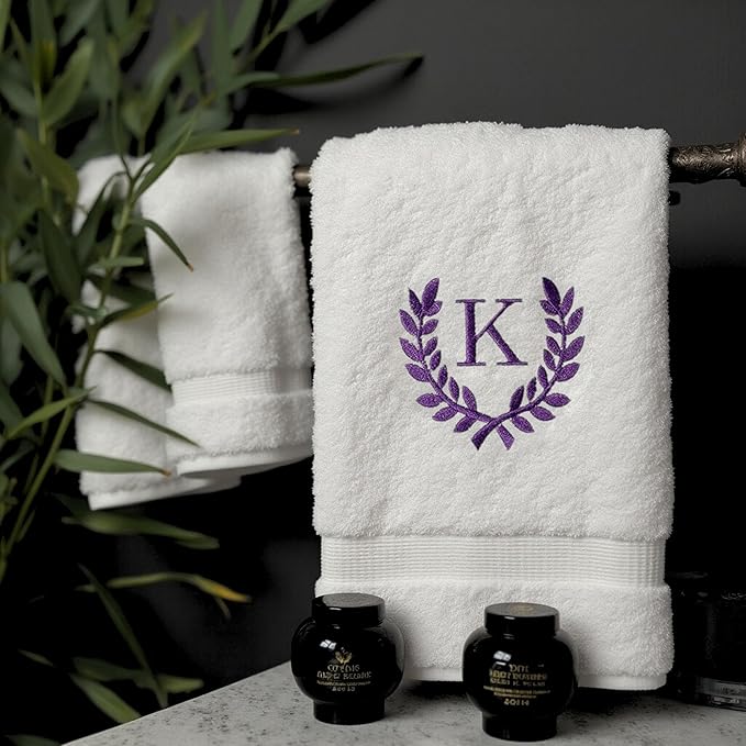 Decorative and Monogrammed Hand Towels for Bathroom Kitchen Makeup | Personalized Gift for Wedding-Bridal | Roman Font Custom Luxury Turkish Towel | Spa Collection, Oversized, 16 X 30 Inch, Set of 2