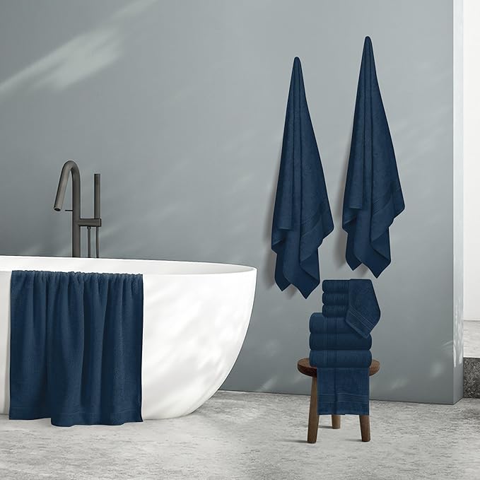 Belizzi Home 100% Cotton Towel Set, Contains 6 Soft Bath Towel, 6 Hand Towel, 12 Wash Cloth - Compact Absorbent Lightweight & Quickdry Towels for Bathroom - 24 Piece Bathroom Towel Set - Mineral Blue