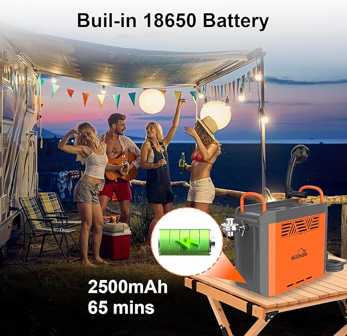 Hillhub Camping Portable Instant Hot Water Heater On Ground, Propane Water Heater with Water Pump & Showerhead, Outdoor Use Only with Overheating Protection, Built-in Battery for Showering & Cleaning