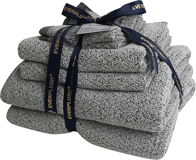 Everplush Diamond Jacquard 6 Pieces Bath Towel Set, Luxury Super Soft Oversized everplush Towels, Highly Absorbent everplush Diamond Jacquard Quick Dry Bath Towel for Bathroom Grey Towel Set