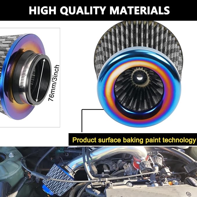 Cold Air Intake Filter, High Performance, Washable Filter, Clamp-On Replacement - Image 3
