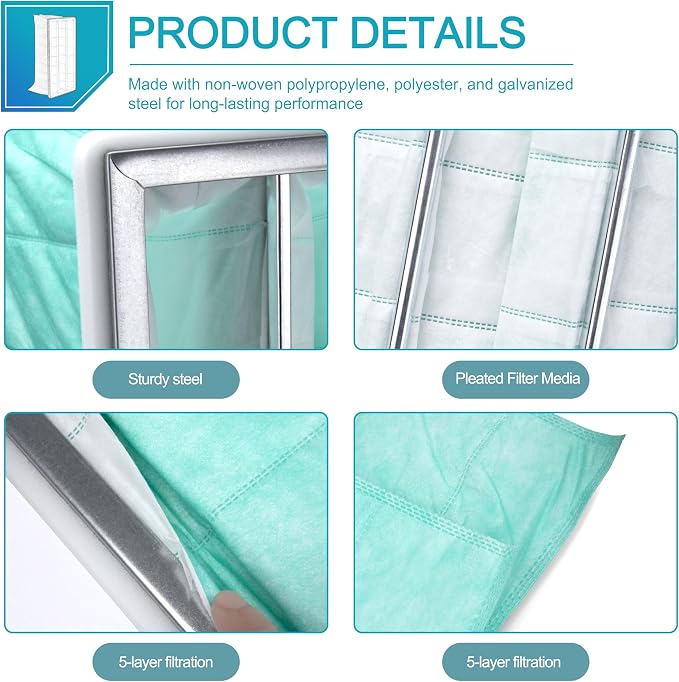 2 PCS MERV 14 Synthetic Pocket Air Filter Replacement - Image 2