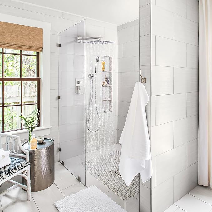 Shower Faucet Set, Rainfall Shower System Complete Wall Mounted for Bathroom with 12 Inch Shower Head and Handheld Rain Mixer Combo Kit with Shower Valve and Shower Trim, Brushed Nickel