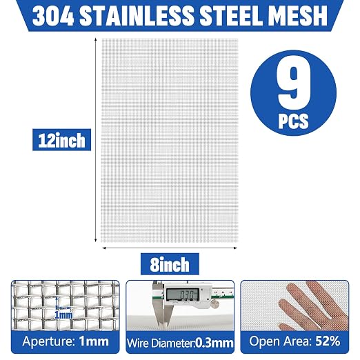 9 Pack 304 Stainless Steel Mesh Screen, Rust Free Woven Wire Mesh, Metal Mesh - Image 2