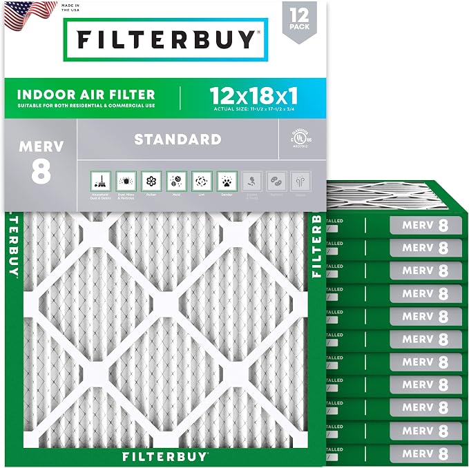 Filterbuy 12x18x1 Air Filter MERV 8 Essential Dust & Allergy Defense, by Filterbuy