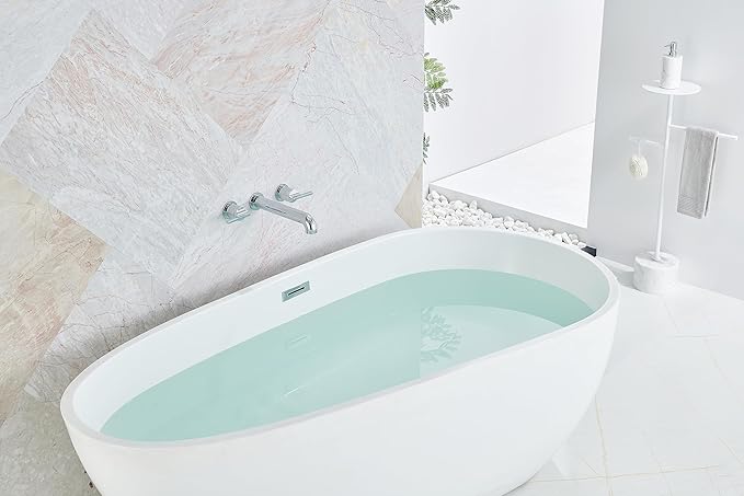 SITGES Solid Brass Wall Mount Tub Filler, 10" Long Spout Reach Wall Mount Bathtub Faucet with Two Lever Handles, High-End Design, High Flow Bathtub Faucet Set with Rough-in Valve Included, Chrome