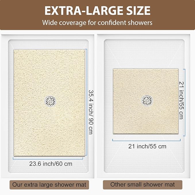 Shower Mat Non Slip: 36 x 24 Inch Extra Large Shower Mats for Inside Shower with Drain Hole - Soft PVC Loofah Anti Slip Shower Stall Mat for Walk-in Shower and Bathroom, Quick Drying