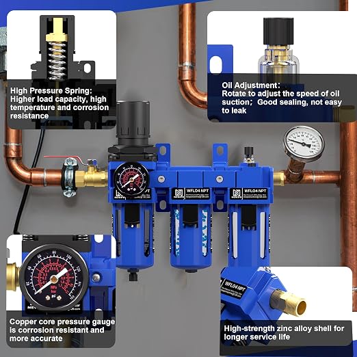 NEWPO 1/2'' NPT Compressed Air Filter Regulator Lubricator Combo - Image 6