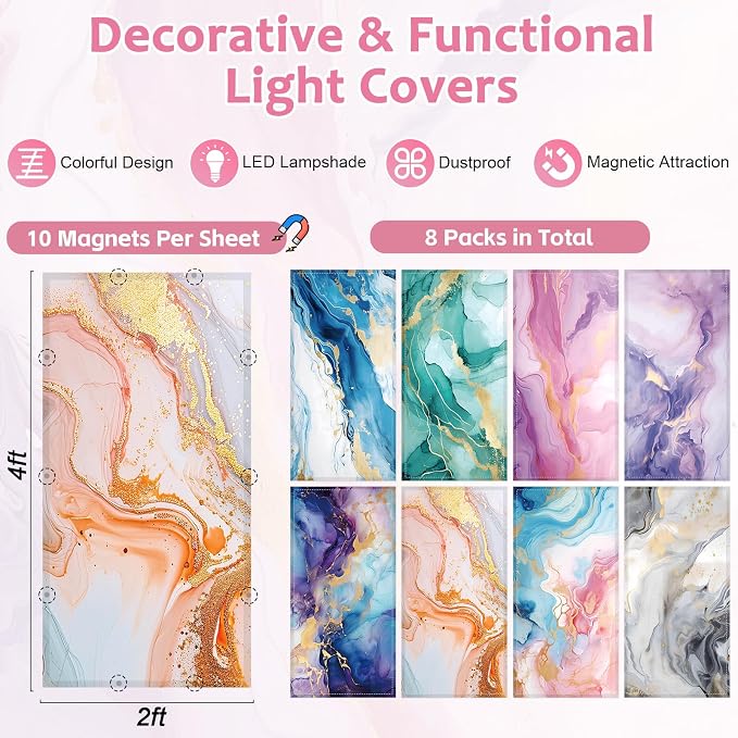 QOUBAI 8 Pcs Fluorescent Light Covers, 4x2 Feet Magnetic Light Cover - Image 2