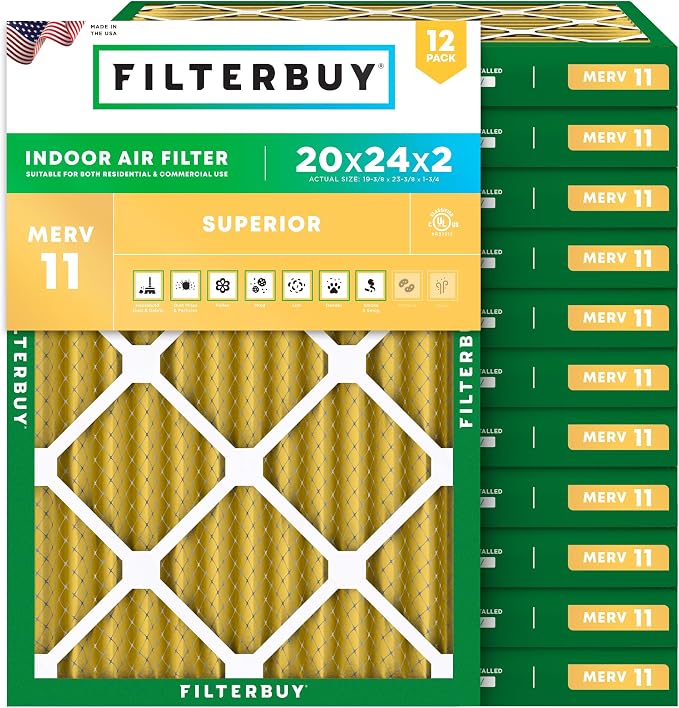 Filterbuy 20x24x2 Air Filter MERV 11 Superior Pet & Allergy Defense, by Filterbuy