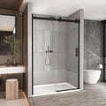 Sunrosa Semi-Frameless Glass Shower Door, 47 2/8" -48" W x 76" H Single Sliding Shower Door, Shower Door with Tempered Glass 5/16"(8mm), Matte Black