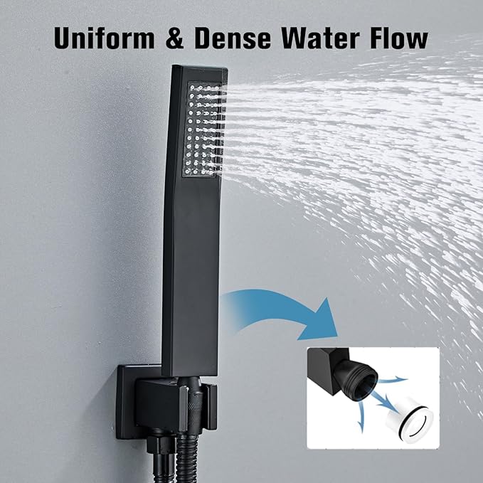 12 Inch Ceiling Mount Shower System Matte Black Rain Mixer Shower Combo Set High Pressure Rainfall Shower Head System Bathroom Luxury Shower Faucet Set Rough-in Valve and Shower Trim Included