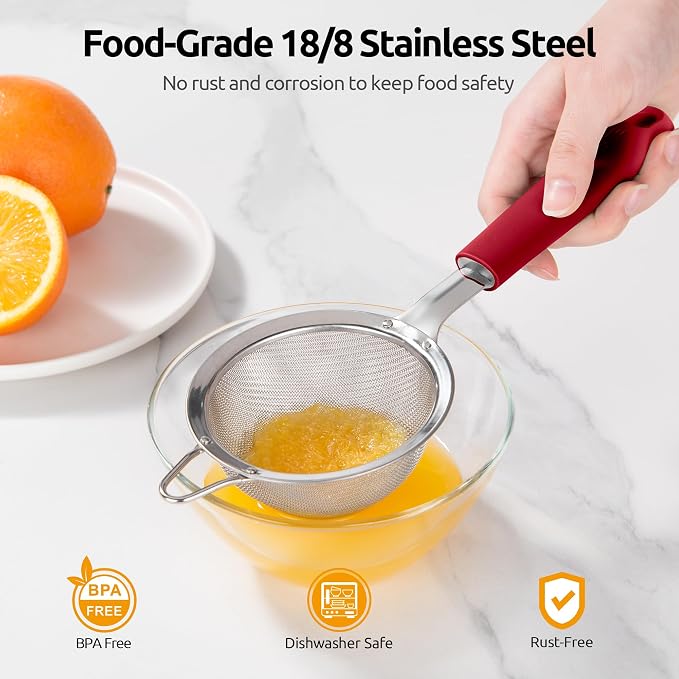 U-Taste Small Fine Mesh Strainer: 18/8 Stainless Steel 3.35in 30 Mesh Kitchen - Image 3