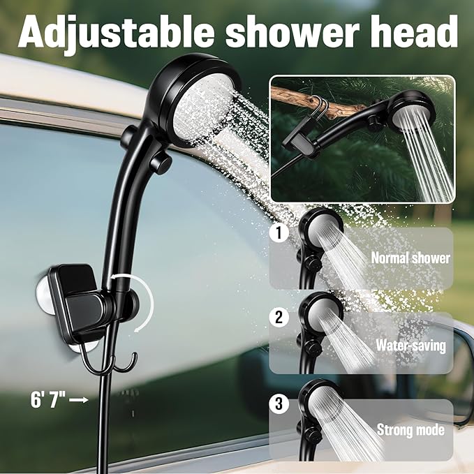 Portable Shower for Camping, 6000mAh Rechargeable Camp Shower Pump with Large Capacity Foldable Bucket, Filtered Shower Head, Outdoor Camp Shower Pump for Hiking, RV, Traveling, Car Washing, Pet Bath