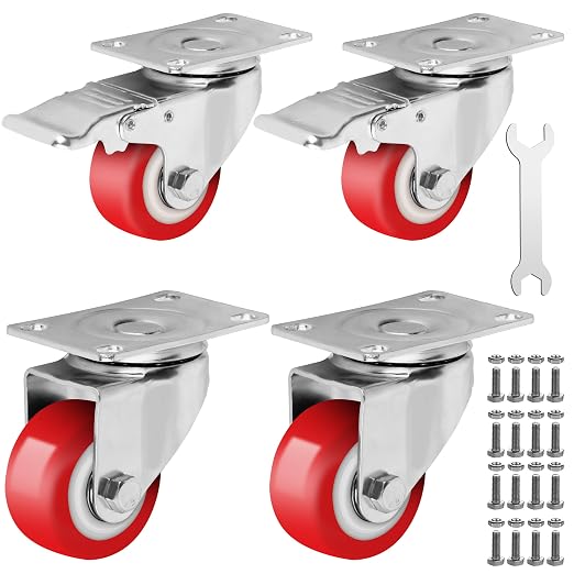 2.5 Inch Heavy Duty Casters Set of 4, Lockable Plate Caster Wheels by Castrek