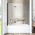 Bathtub Folding Shower Glass Door, 36" W*55" H Pivot H-Type Frameless Tub Shower Door, Clear Tempered Glass Shower Screen Panel for Bathroom, Matte Black