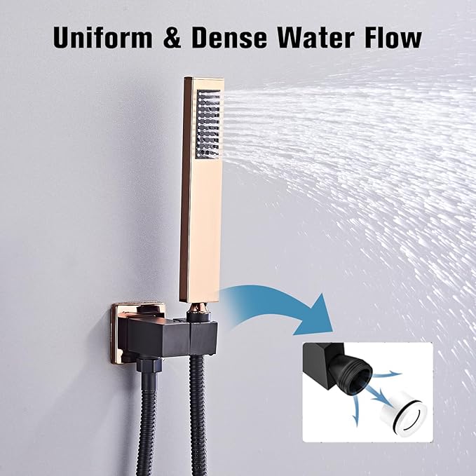 12 Inch Ceiling Mount Shower System Matte Black Gold Rain Mixer Shower Combo Set High Pressure Rainfall Shower Head System Bathroom Luxury Shower Faucet Set Rough-in Valve and Trim Included
