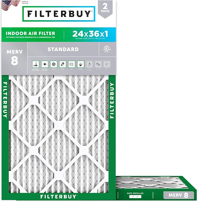 Filterbuy 24x36x1 Air Filter MERV 8 Essential Dust & Allergy Defense, by Filterbuy