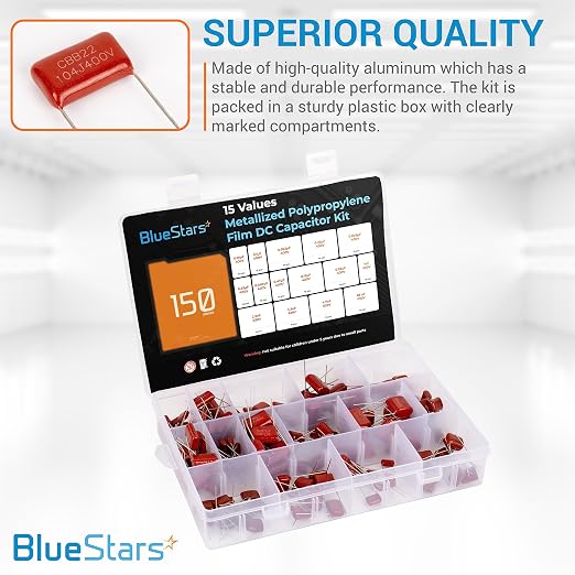 BlueStars 15-Value Metallized Polypropylene Film DC CBB22 Capacitor 400V/0.01uF - Image 4