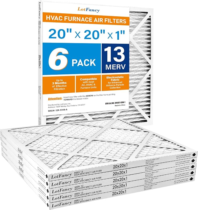 LotFancy 20x20x1 Air Filter MERV 13 6-Pack, Electrostatic Pleated HVAC Furnace by LotFancy