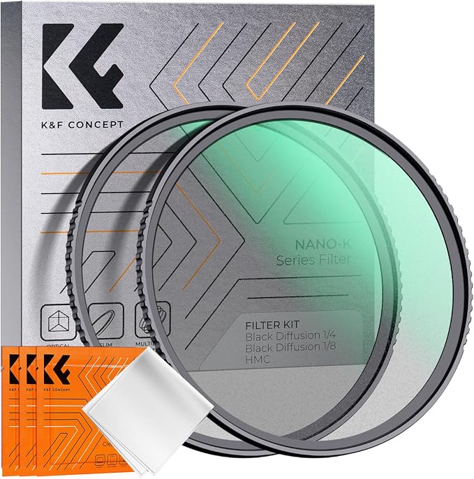 K&F CONCEPT 58mm Black Diffusion 1/4 & 1/8 Filters Kit Mist Cinematic Effect by KFCONCEPT