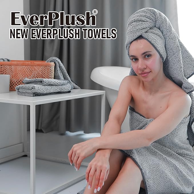 Everplush Diamond Jacquard 6 Pieces Bath Towel Set, Luxury Super Soft Oversized everplush Towels, Highly Absorbent everplush Diamond Jacquard Quick Dry Bath Towel for Bathroom Grey Towel Set